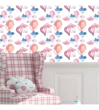 Papel de parede aquarela de balões rosa