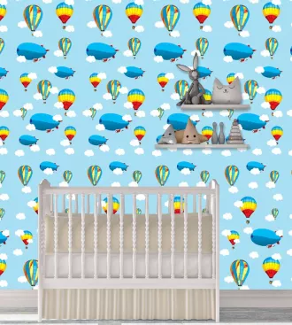 Papel de parede infantil balões com fundo azul