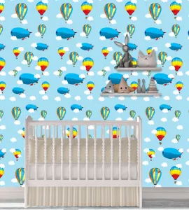 Papel de parede infantil balões com fundo azul