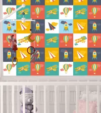 Papel de parede infantil quadriculado menino 3471-8402