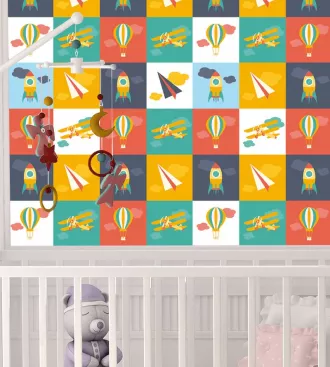 Papel de parede infantil quadriculado menino