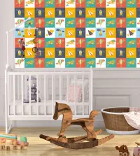Papel de parede infantil quadriculado menino 3471-8404