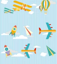 Papel de parede infantil aviõezinhos com fundo azul 3472-8405
