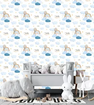 Papel de parede infantil arco íris tons de azul