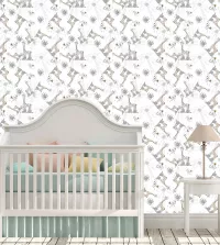 Papel de parede infantil girafinhas e passarinhos 3480-8426