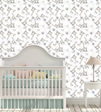 Papel de parede infantil girafinhas e passarinhos
