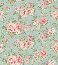 Papel de parede rosas pequenas com fundo verde 3485-8443