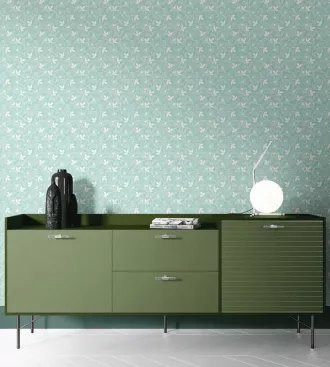 Papel de parede floral delicado, com fundo azul