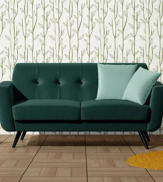 Papel de parede floral com folhas pendentes