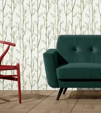 Papel de parede floral com folhas pendentes 3489-8455