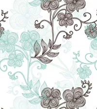 Papel de parede Floral em tons azul, com detalhes marrom 3494-8468