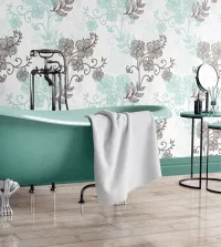 Papel de parede Floral em tons azul, com detalhes marrom 3494-8469