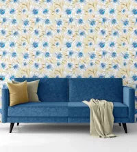 Papel de parede Floral com flores em tons de azul 3495-8471