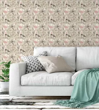 Papel de parede flores e pardais
