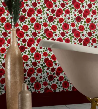Papel de parede Floral com pequenas rosas vermelhas