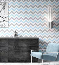 Papel de parede Chevron tons cinza e azul 3525-8555