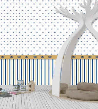 Papel de parede infantil coroa com listrado