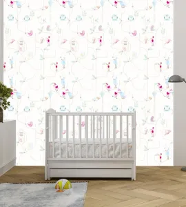 Papel de parede infantil primavera com pássaros