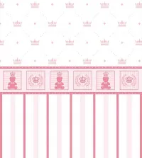 Papel de parede infantil listras e coroas tons rosa 3588-8726