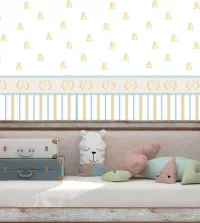 Papel de parede infantil com listras e faixa de ursinho 3590-8734