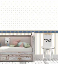 Papel de parede infantil com listras e faixa de coroa 3591-8737