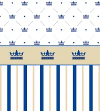 Papel de parede infantil com listras e faixa de coroa tons de azul 3592-8739