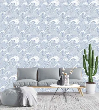 Papel de parede Contemporâneo ondas do mar em tons azul