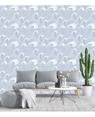 Papel de parede ondas do mar azul e branco