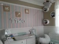 Papel de parede listrado creme bege e verde 466-942