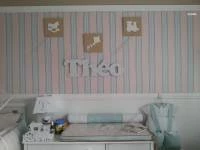 Papel de parede listrado creme bege e verde 466-943