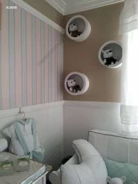 Papel de parede listrado creme bege e verde 466-945